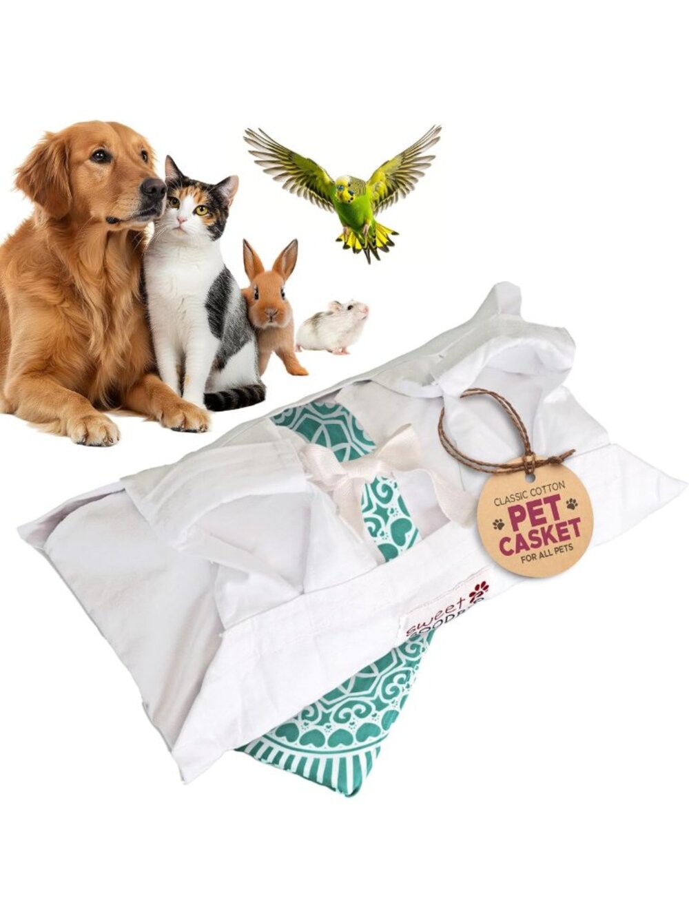 Pet Burial & Cremation Kit for Small Pets - Eco-Friendly, White & Aqua Design